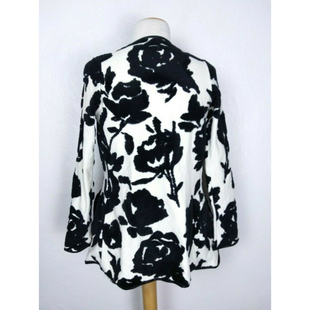 INC Black/White Velvet Floral Printed Cardigan - Picture 3 of 5
